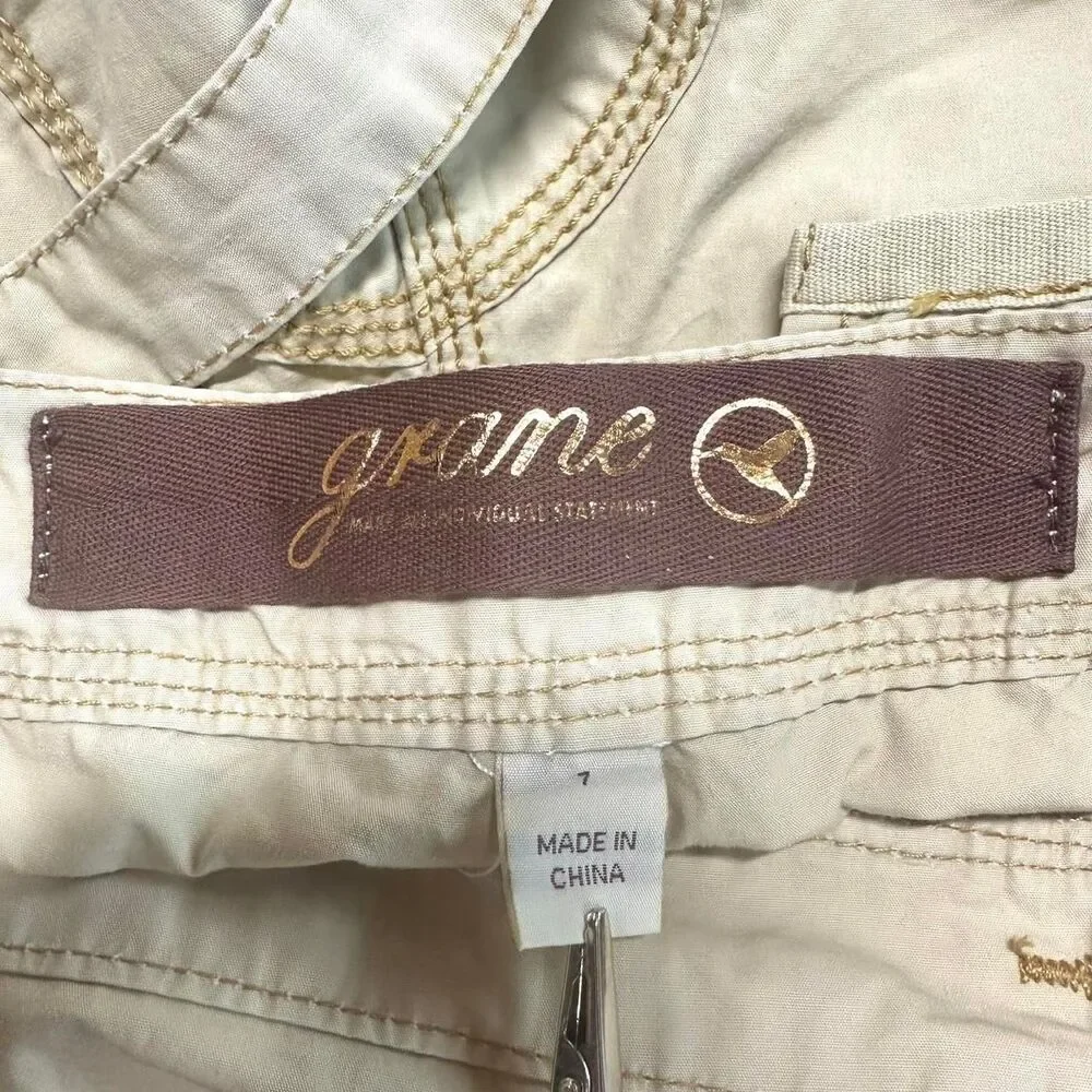 GRANE 2000s Y2K Tan Capri Overalls Cargo Baggy Juniors‎ 7 Pockets Indie Utility